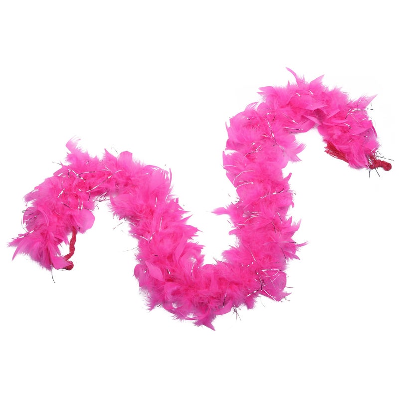 Flydreamfeathers 25 Gram, 4 Feet Long Chandelle Feather Boa, Great for Party, Wedding, Halloween Costume, Christmas Tree, Decoration (Candy Pink w/silver lurex) - Image 1